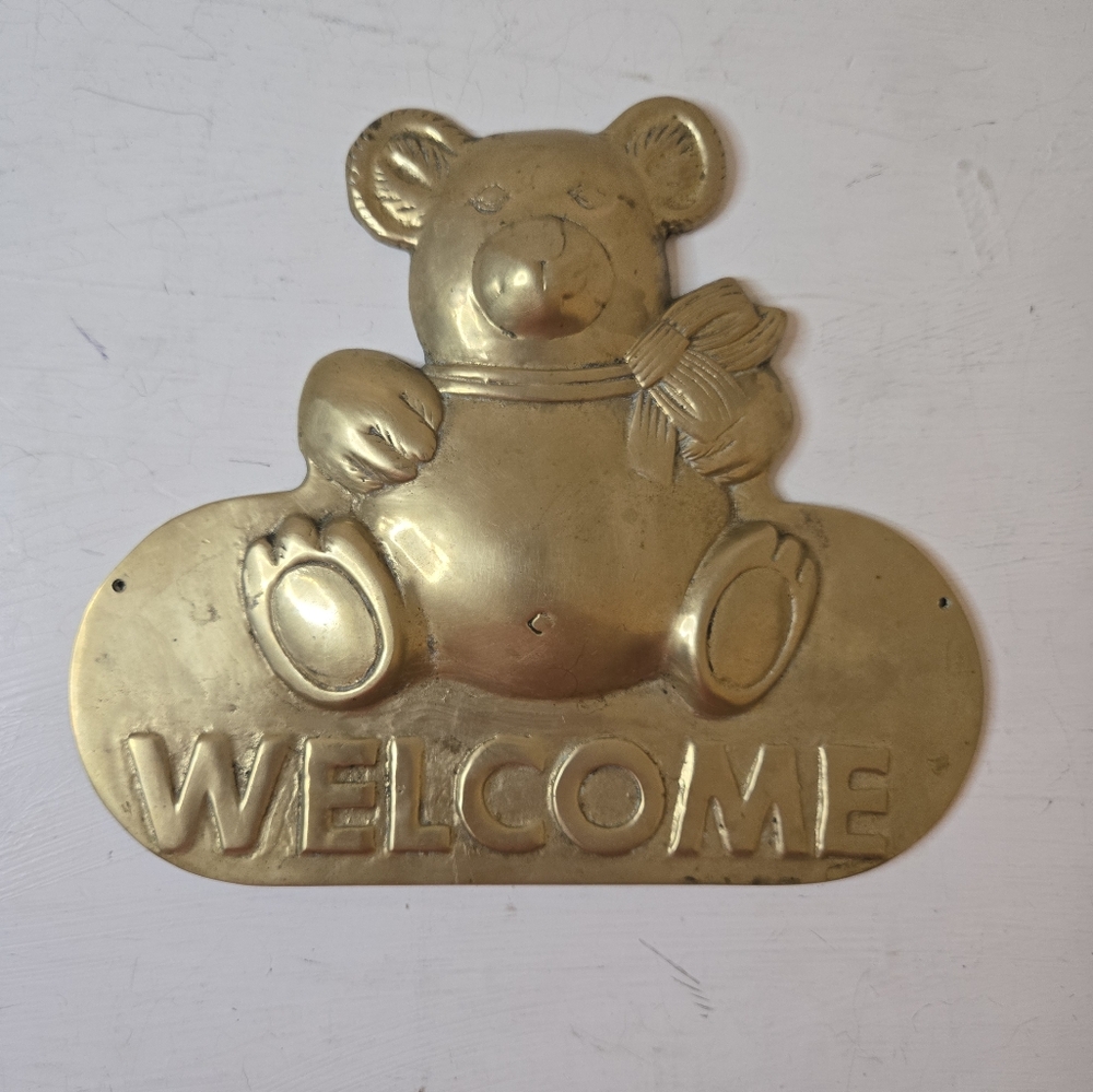 Vintage Brass Bear Welcome Hanger